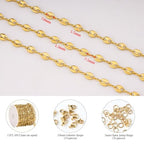 KYUNHOO 13FT/4M Gold Plated Chain for Jewelry Making Coffee Bean Link Craft Supplies Stainless Steel Chains Spool for Women DIY Handcrafts - color: Coffee Bean Gold