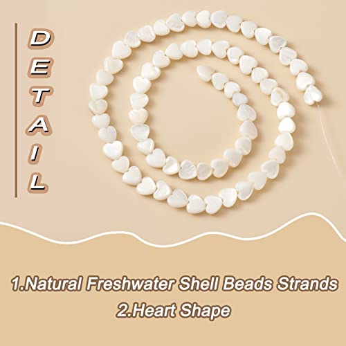 Fashewelry 62pcs Heart Freshwater Shell Beads 6mm Tiny White Heart Shell Charm Seashell Summer Beach Beads for DIY Crafts Valentines Day Necklace Bracelet Earring Jewelry Making Supplies - color: 1-White, 6x6mm