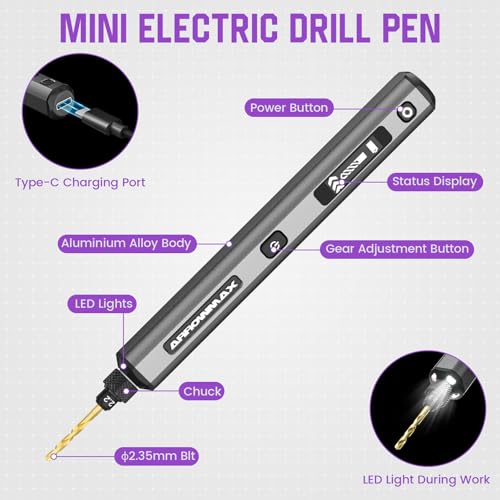Mini Drill Pen, 5-Speed, LED Lights, OLED Display, Aluminium Box, Resin Drill Set With 10 Small Bits, 3/32-Inch Shank, For Jewelry Making, Wood, Plastic,(SDS) - style: SDS