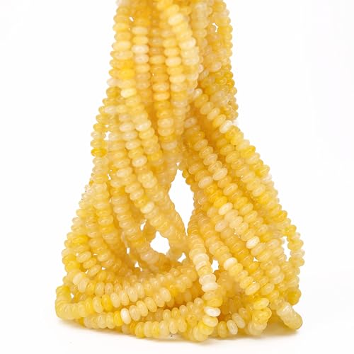 2 Strands (300PCs) Yellow Jade Rondelle Beads, 2 * 4mm Gemstone Loose Spacer Abacus Disk Beads for DIY Bracelet Necklace Earrings Jewelry Making, Craft Supplies Beading Kit - color: Yellow Jade, size: 2*4MM