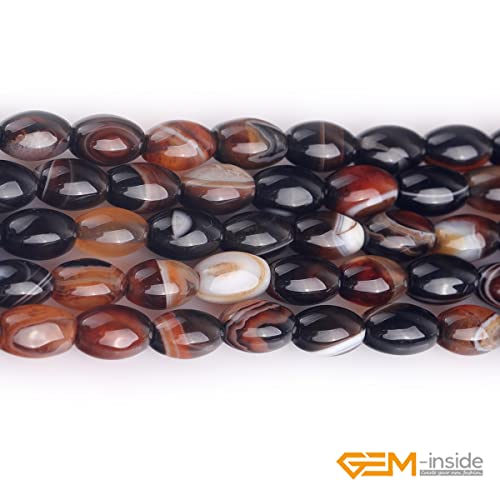 GEM-Inside 6x9mm Natural Brown Botswana Onyx Agate Stone Semi Precious Rice Olive Oval Chakras Beads for Jewelry Making DIY Handmade Craft Supplies 15" - size: Brown-6x9mm