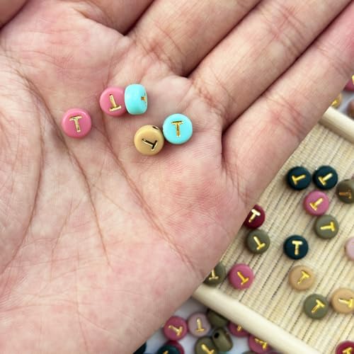 200PCS Round Letter Beads,4x7mm Color Acrylic Alphabet Beads T Beads with Letters for Bracelet Making Necklace Keychain Jewelry DIY (Letter T) - color: Letter T
