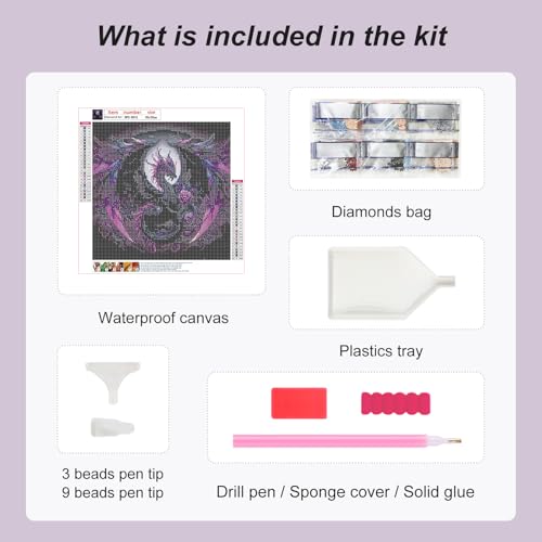 Domnpes Purple Dragon Diamond Art Kits for Adults, 5D Diamond Painting Kits for Beginners, DIY Round Full Drill Bead Craft for Home Wall Decor Gift 11.8x11.8 inch
