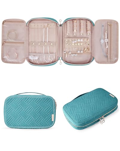 BAGSMART Travel Jewelry Case, Jewelry Organizer for Women Zipper Rings Holder Storage Pouch for Rolls Necklaces,Stud Earrings,Bracelets,Teal - color: Teal, size: Medium