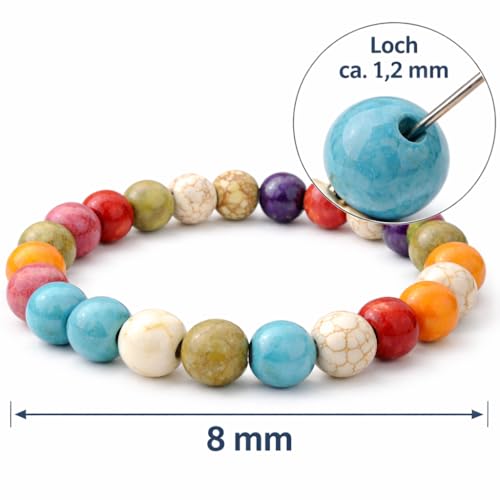 Perlin Turquoise Gemstone Strand Beads 8 mm Stone Mixed Colour Set Ball Bead Strand Bead Necklace Gemstone Beads with Hole for Threading Jewellery Chain Bracelet