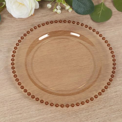 8" Salad Plates - Set of 10 - Plastic Amber Round Disposable Dessert Appetizer Plate with Beaded Rim, Ideal for Dinner Party Wedding Bulk Events - color: Amber, size: 8" Salad Plate, 10 Pack
