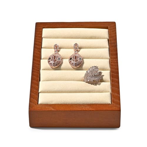 Oirlv Solid Wood Ring Tray Display Stand Slotted Jewelry Ring Showcase Display Jewelry Organizer for Trade Showcase(Creamy-white) - color: Wood Creamy-white