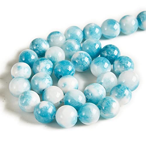 35pcs 10mm Blue White Jade Beads Natural Gemstone Beads Round Loose Beads for Jewelry Making - color: Blue White Jade, size: 10mm