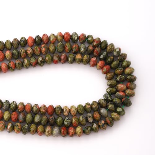 Faceted 4x6mm Natural Unakite Stone Rondelle Spacer Gemstone Beads Loose Semi Gemstone Beads for Jewelry Making - color: Unakite