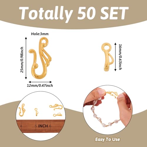 Craftdady 50 Sets Tibetan Gold S Hook Eye Toggle Clasps Metal Closure End Clasps with Bar for Bracelet Necklace Jewelry Making - color: Gold, 25x12mm