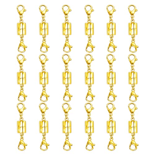 Double Magnetic Necklace Clasps and Closures 18K Gold and Silver Bracelet Extender Jewelry Clasps Converters - color: 18Pcs Gold