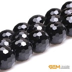GEM-Inside 18mm Facted Black Agate Gemstone Loose Beads Round Crystal Energy Stone Power for Jewelry Making 15" - color: Black Agate, size: 18mm