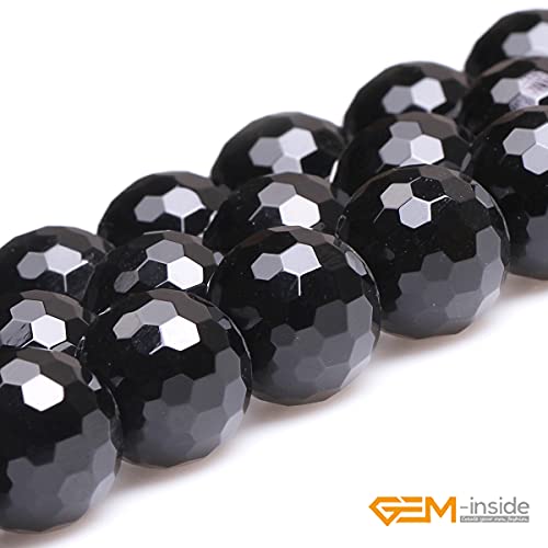 GEM-Inside 18mm Facted Black Agate Gemstone Loose Beads Round Crystal Energy Stone Power for Jewelry Making 15" - color: Black Agate, size: 18mm