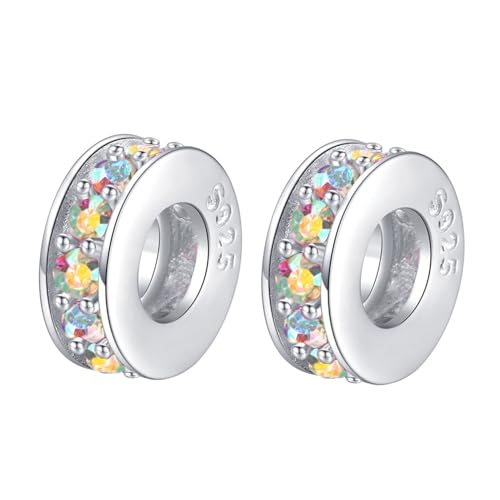 Clip Stopper Charms Sterling Silver Rondelle Spacer Bead Charm Stopper Charm for Pandora Charm Bracelets - color: Colorful (2 pcs )