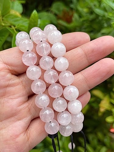 GAF TREASURES Grade A ++ Gemstone Round Bead Adjustable Bracelet 10mm, Genuine Crystal Bead Bracelet, Gift for Men & Women - color: Rose Quartz