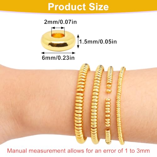 200Pcs 6mm Gold Flat Spacer Beads 18K Gold Plated Loose Beads for Jewelry Making DIY Bracelet Necklace Earring - size: 6mm