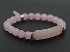 Justinstones Gem Semi Precious Gemstone Love Heart Charm Stretch Beaded Bracelet Unisex - color: Rose Quartz