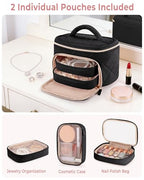 Jewelry Travel Case with 2 Clear Pouches, 2-Layer Jewelry Organizer Storage Bag for Necklaces, Earrings, Rings, Bracelets, Black(Empty Bag) - color: Black