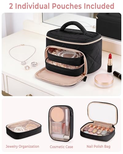 Jewelry Travel Case with 2 Clear Pouches, 2-Layer Jewelry Organizer Storage Bag for Necklaces, Earrings, Rings, Bracelets, Black(Empty Bag) - color: Black