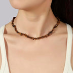 Raw Crystal Necklaces for Women 5-8mm Handmade Natural Stone Necklace Beaded Choker Necklace Healing Crystal Necklace Gemstone Necklace Raw Crystal Beaded Necklace for Her - style: Tiger Eye