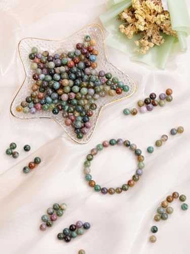 Jovivi 8mm Round Indian Agate Gemstone Beads, 96pcs Energy Healing Crystals, Polished Smooth Stone Beads for Jewelry Making - color: Indian Agate