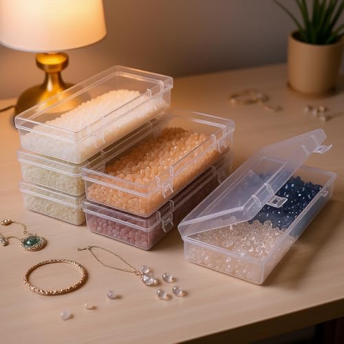 6 Pack Rectangular Clear Plastic Storage Containers Box with Hinged Lid for Beads and Other Small Craft Items (6.1 x 2.56 x 1.18 inch) - size: 6.1 x 2.56 x 1.18 inch