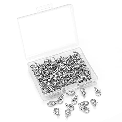 100 Pieces10x5mm Rhodium Lobster Clasp Set Lobster Claw Clasps for Jewelry Making and Bracelets for DIY Craft Earring Necklace Bracelet Pendant Choker Jewelry Making Findings and Key Ring Chain - color: Rhodium, size: 10x5mm(100pcs)