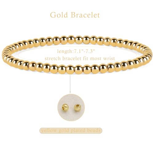 QOGIR 14k gold Handmade Healing Bracelet, Natural Gem Stone Crystal Elastic Gold Bracelet - color: 14k Gold Plated Beads, size: 4m