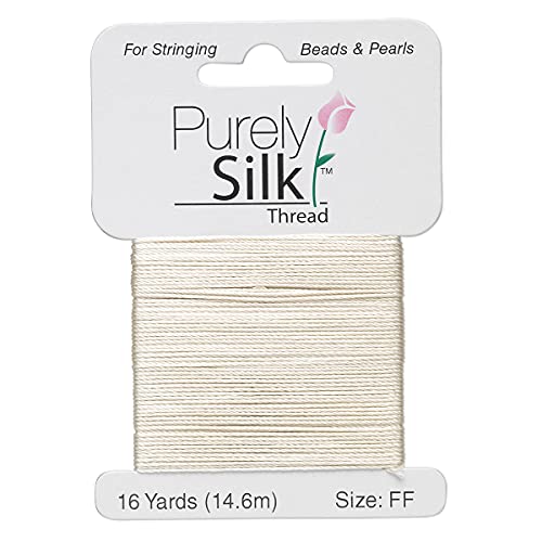 Purely Silk Simply Silk Beading Thread Cord Size FF Ecru 0.015 Inch 0.38mm 16 Yards Card for Stringing Weaving Knotting Kumihimo