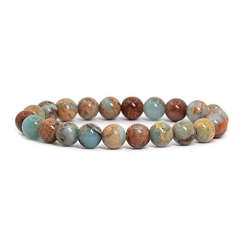 Justinstones Gem Semi Precious Gemstone 8mm Round Beads Stretch Bracelet 7 Inch Unisex - color: Serpentine