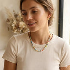Handmade Natural Gemstone Beaded Necklace for Women, Cultured Freshwater Pearl Choker with Adjustable Extension Chain, Boho Healing Crystal Jewelry Collection - color: g Colorful