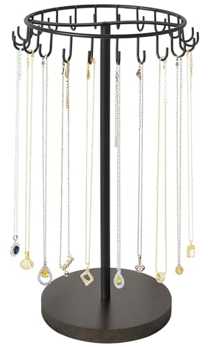 Mkono Necklace Holder Metal Jewelry Display Stand Necklace Organizer with 22 Hooks for Storage and Hanging Bracelet Keychain Home Room Decor for Women,Black - color: Black, size: 22 Hooks