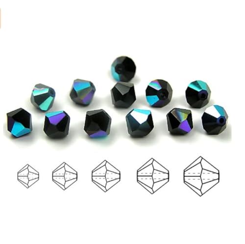 100pcs Authentic Preciosa 3mm (0.12 Inch) Small Faceted Bicone Crystal Loose Beads Jet Black AB Compatible with Swarovski Elements Crystals for Jewelry Making Pre-B340 - color: Jet AB, size: 3mm (0.12 Inch) - 100pcs