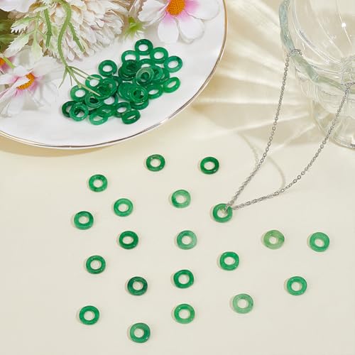 Natural Jade Donut Charm Hollow Circle Beads Flat Round Jade Pendants Large Hole Donut Beads Dangle Charm for Jewelry Making Necklace Bracelet Earring Craft Supplies - size: 9~10x2mm