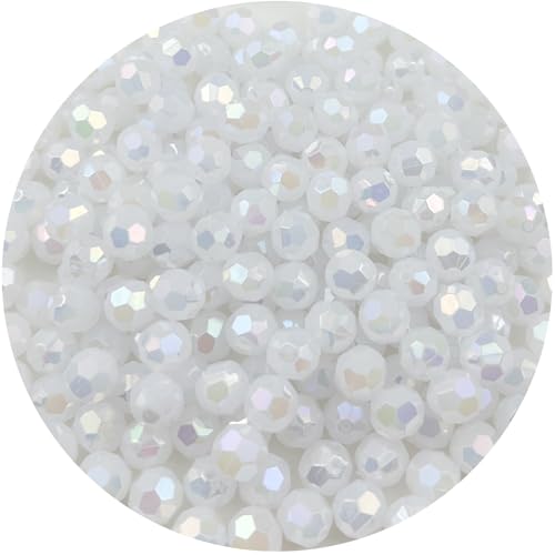 200 Pcs 10MM Round Faceted Acrylic Beads AB Color Transparent Crystal Acrylic Beads Round Bicone Beads for Jewelry Making, Bracelets Necklaces Earrings Wind (126- Porcelain White AB) - color: 126- porcelain white AB, size: 10MM