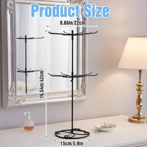 2 Pcs Jewelry Stand Organizer, 2 Tier Rotating Rack Metal Necklace Organizer Black Jewelrys Keychain Display for Vendors Jewelry Earring Bracelet Display Supplies