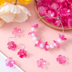 100pcs Cherry Blossom Beads, 5-Petal Gradient Acrylic Flower Beads, Mini Spacer Hair Accessories Halloween Christmas for Bracelets Earring Jewelry Making- Pink - color: Pink