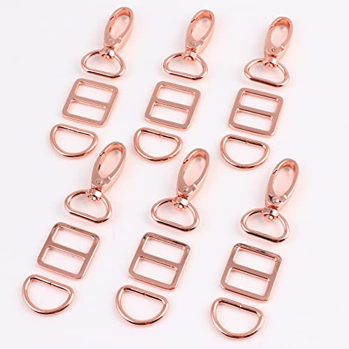PECMER 3/4 Inch Purse Hardware for Bag Making - 18 Pcs Swivel Clasp, Hooks, Keychain Clip, Strap Chains, D Rings and Buckle Straps - 20mm Rose Gold - color: Rose Gold-18pcs-3/4 Inch