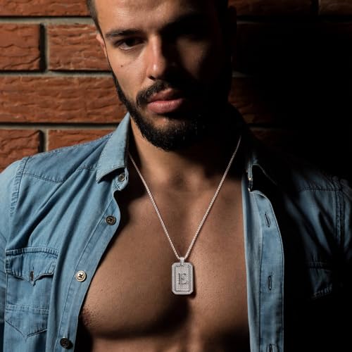 Initial Pendant Necklace Men Women Uppercase Silver Letter Diamond A-Z Stainless Steel Box 22 Inch - color: Silver-T