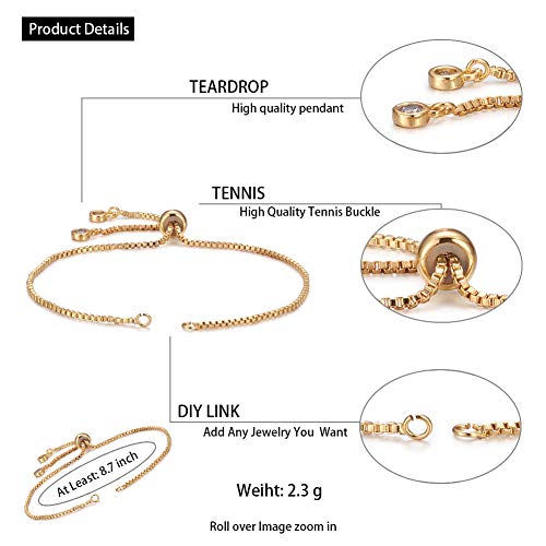 DanLingJewelry 10Pcs 18K Gold Plated Adjustable Slider Bracelet Slider Extender Chains with Cubic Zirconia for Jewelry Making - color: StyleⅢ-10 pcs-Golden