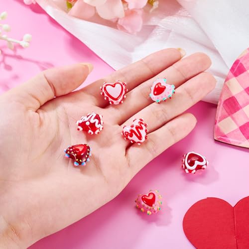 Beadthoven 7Pcs Bumpy Heart Lampwork Glass Beads Red Heart Shaped Glass Crystal Bead Charm Handmade Valentines Love Crystal Bead for Jewelry Making Bracelet Earrings Ornaments DIY Supplies - color: Heart Red