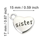 Shapenty Antique Silver Love Heart Shaped Family Members Pendant Charms for DIY Craft Keychains Bracelet Necklace Earrings Jewelry Making Findings and Memory Ornament - style: Sister