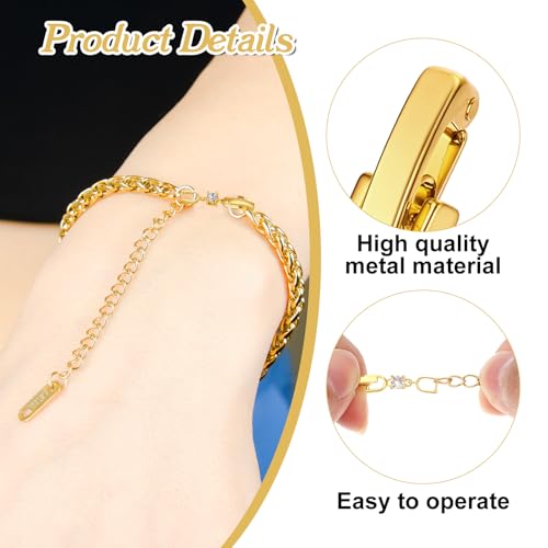 4Pcs Gold Bracelet Foldover Extension Clasp Gold Plated Crystal Rhinestone Foldover Extension Clasp Set Anklet Fold Over Extender Clasps for Jewelry Making(1.06 in)