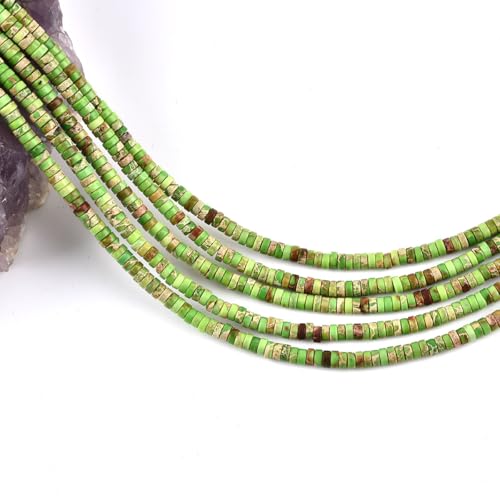190pcs 4x2mm Green Natural Sea Sediment Imperial Jasper Heishi Disc Rondelle Spacer Stone Semi Precious Gemstone Loose Beads for Jewelry Making 15 Inch - color: Green Imperial, size: 4x2mm