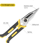 TOOLMAK Aviation Tin Snips Heavy Duty Shears Straight Metal Cutter with Comfort Grip and Stainless Steel Blades Multifunction Cutting of Cable Wires,Thin Iron,Cardboard, 9 Inch - size: 9 Inch Straight Cut
