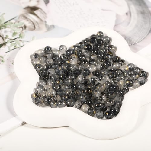 200Pcs Glass Round Beads 8mm Transparent Ink Wash Dye Sprinkled Gold Scattered Beads Handmade DIY Bead Material Bracelet Accessories (Black) - color: Black