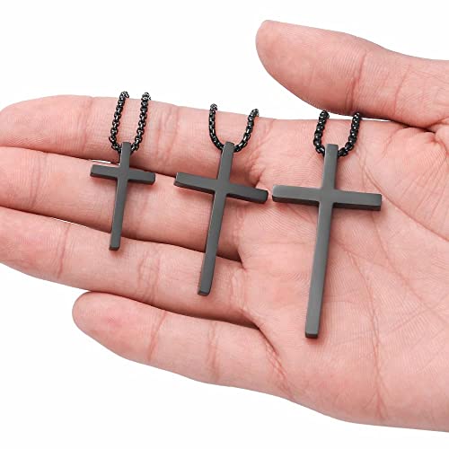 IEFSHINY Gifts for Men Boys - Stainless Steel Cross Pendant Chain Necklaces for Men, Mens 16-30 Inches Chain Gold Silver Black Cross Necklace Boys Jewelry Gifts - size: 20, style: Black-cross pedant 1.02"*1.69"