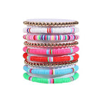 COLORFUL BLING 5-12Pcs Bohemian Love Heart Bead Bracelets for Women Vinyl Disc Heishi Surfer Stackable Stretch Bracelet Summer Beach Boho Jewelry - color: 9pcs gold beads