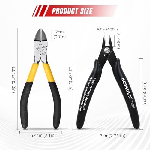 Mini Flush Cutters & Wire Cutters Set for Jewelry Making - 5 Inch Small Diagonal Cutters & Side Cutters - High Carbon Steel Spring-Loaded Pliers with Non-Slip Grip - Perfect for Crafting, Beading - size: 5" Wire Cutter+5" Flush Cutter