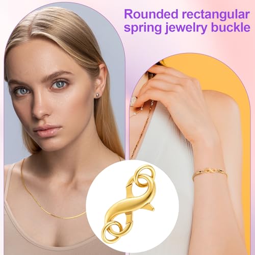 Pndeyo S925 Double Opening Lobster Claw Clasp, Hypoallergenic Enhancer Shortener with 2 Rings, Spring Rings Clasp Connector Carabiner for Bracelet Necklace Jewelry Making- Gold - color: Gold-1pc-0.59"×0.31"-with rings